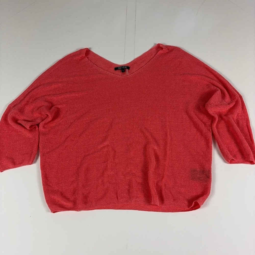 NIC+ZOE Sweater Womens Small Pink Linen Viscose V Neck Dolman Knit Pullover
